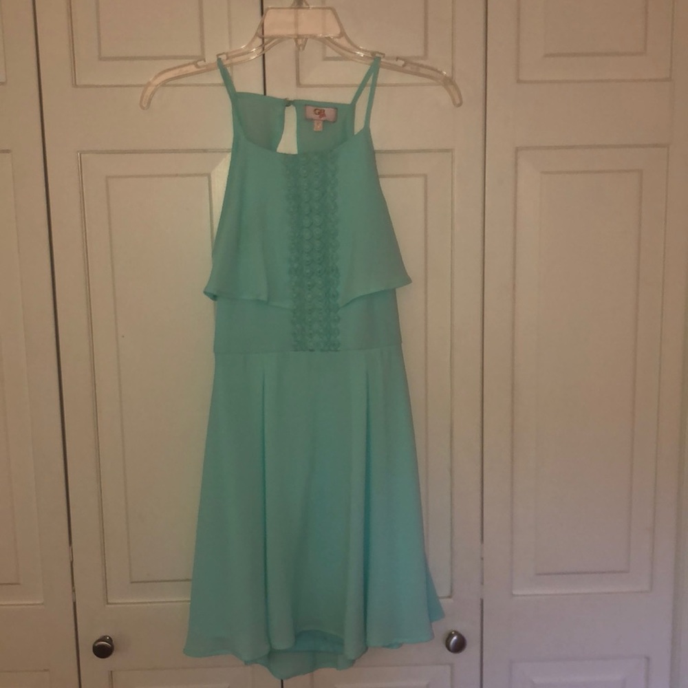 teal colored dress